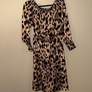 White House Black MarketLeopard Print Off-Shoulder Midi Dress Size Medium